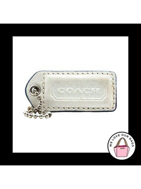 2" Medium Y2K VINTAGE COACH White Leather Nickel Fob Bag Charm Keychain Hang Tag